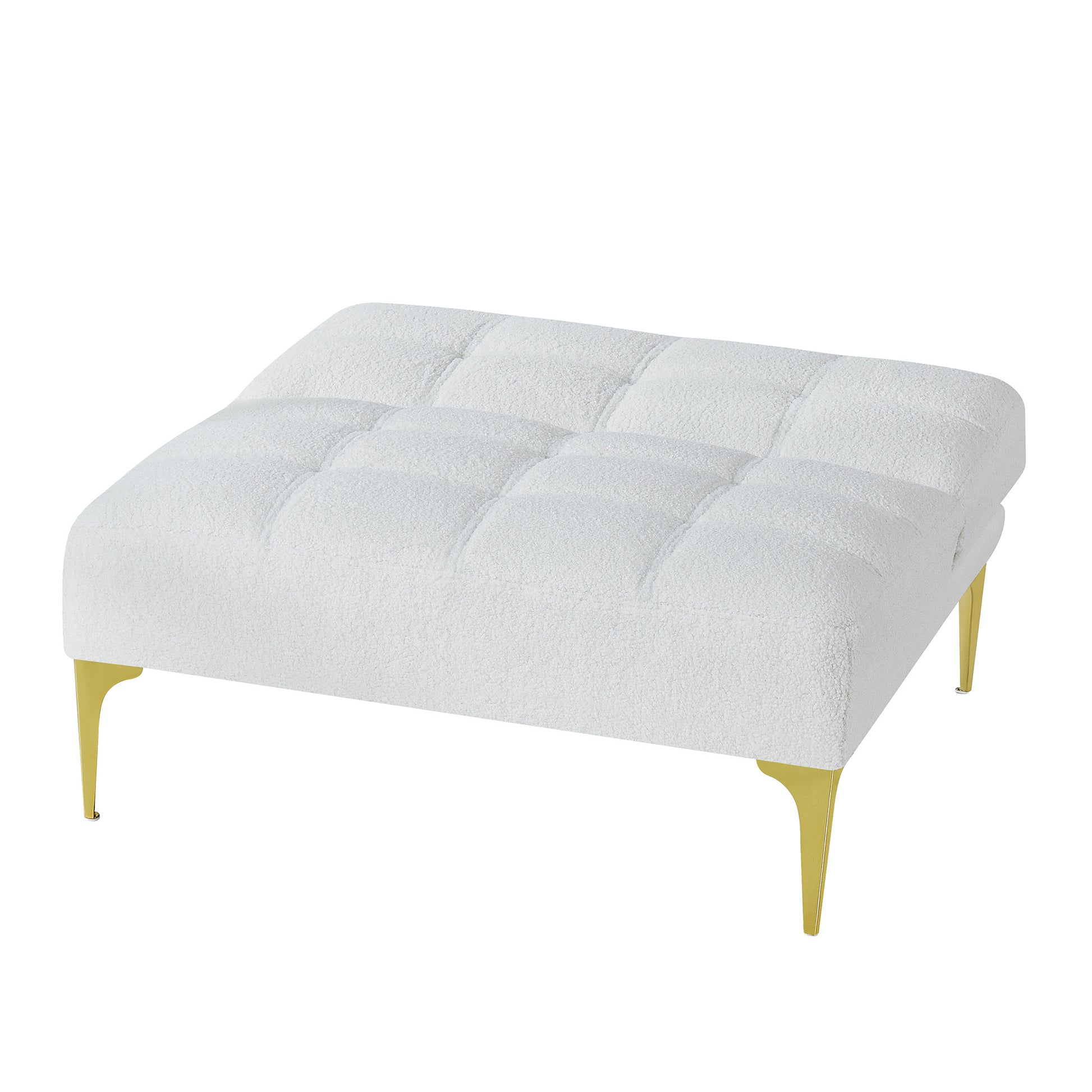 Convertible Sofa Bed Futon With Gold Metal Legs Teddy Fabric White White Teddy Foam Fabric