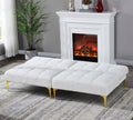 Convertible Sofa Bed Futon With Gold Metal Legs Teddy Fabric White White Teddy Foam Fabric