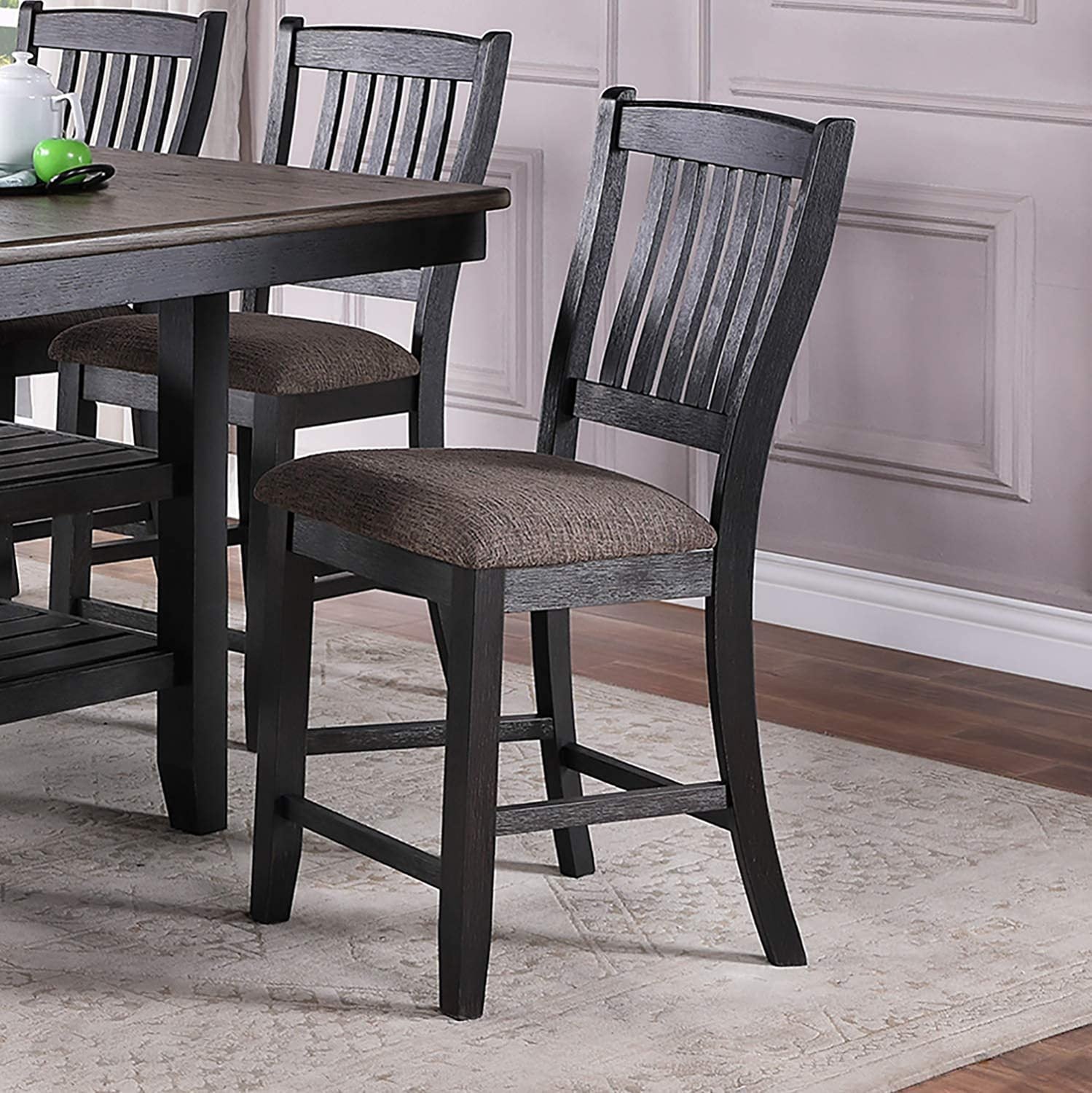 Dark Coffee Classic Wood Kitchen Dining Room Set Of 2 High Chairs Fabric Upholstered Seat Unique Design Back Counter Height Chairs Coffee Dining Room Contemporary,Modern Dining Chairs Rubberwood Slat Back Rubber Wood