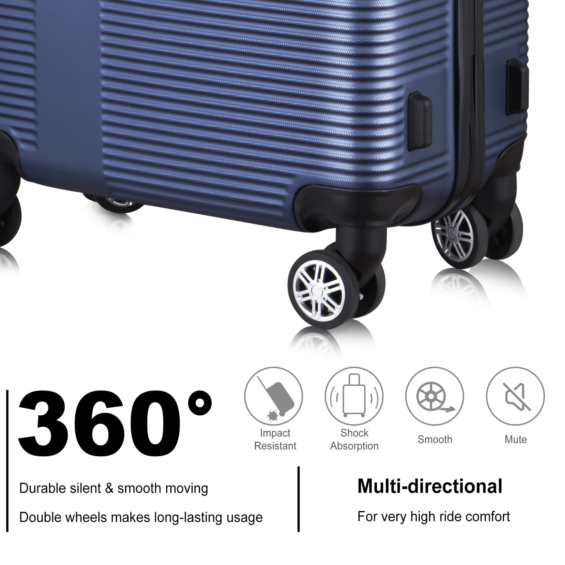 3 Piece Luggage With Tsa Lock Abs, Durable Luggage Set, Lightweight Suitcase With Hooks, Spinner Wheels Cross Stripe Luggage Sets 20In 24In 28In Dark Blue Abs