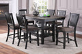 Transitional Dining Room 7Pc Set Dark Coffee Rubberwood Counter Height Dining Table W 2X Shelfs And 6X High Chairs Fabric Upholstered Seats Unique Back Counter Height Chairs Gray Wood Dining Room Solid Wood Rubberwood Rectangular Dining Table With Chair