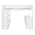 Full Size Loft Bed With Ladder, Shelves, And Desk, White White Solid Wood Mdf