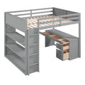 Full Size Loft Bed With Ladder, Shelves, And Desk, Gray Gray Solid Wood Mdf