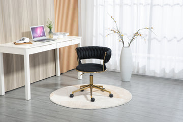 Coolmore Home Office Desk Chair, Vanity Chair, Modern Adjustable Home Computer Executive Chair Swivel Task Chair For Small Space, Living Room, Make Up, Studying Black Polyester