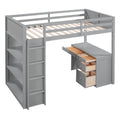 Twin Size Loft Bed With Ladder, Shelves, And Desk, Gray Gray Solid Wood Mdf