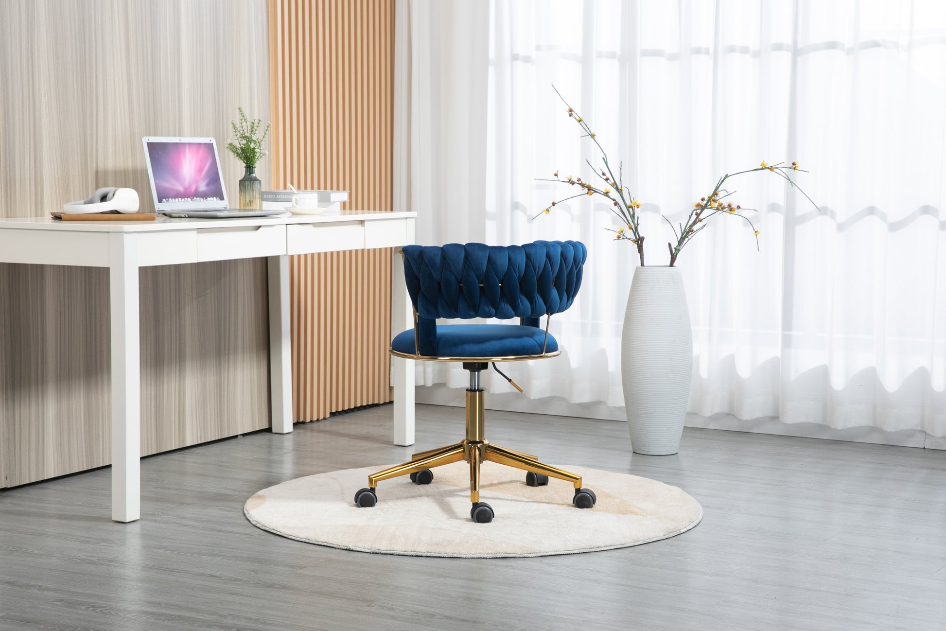 Coolmore Home Office Desk Chair, Vanity Chair, Modern Adjustable Home Computer Executive Chair Swivel Task Chair For Small Space, Living Room, Make Up, Studying Navy Polyester