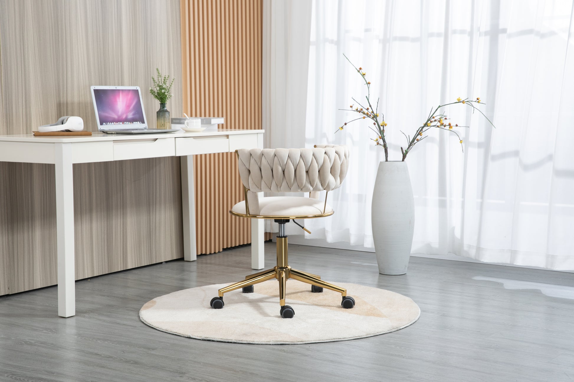 Coolmore Home Office Desk Chair, Vanity Chair, Modern Adjustable Home Computer Executive Chair Swivel Task Chair For Small Space, Living Room, Make Up, Studying Ivory Polyester