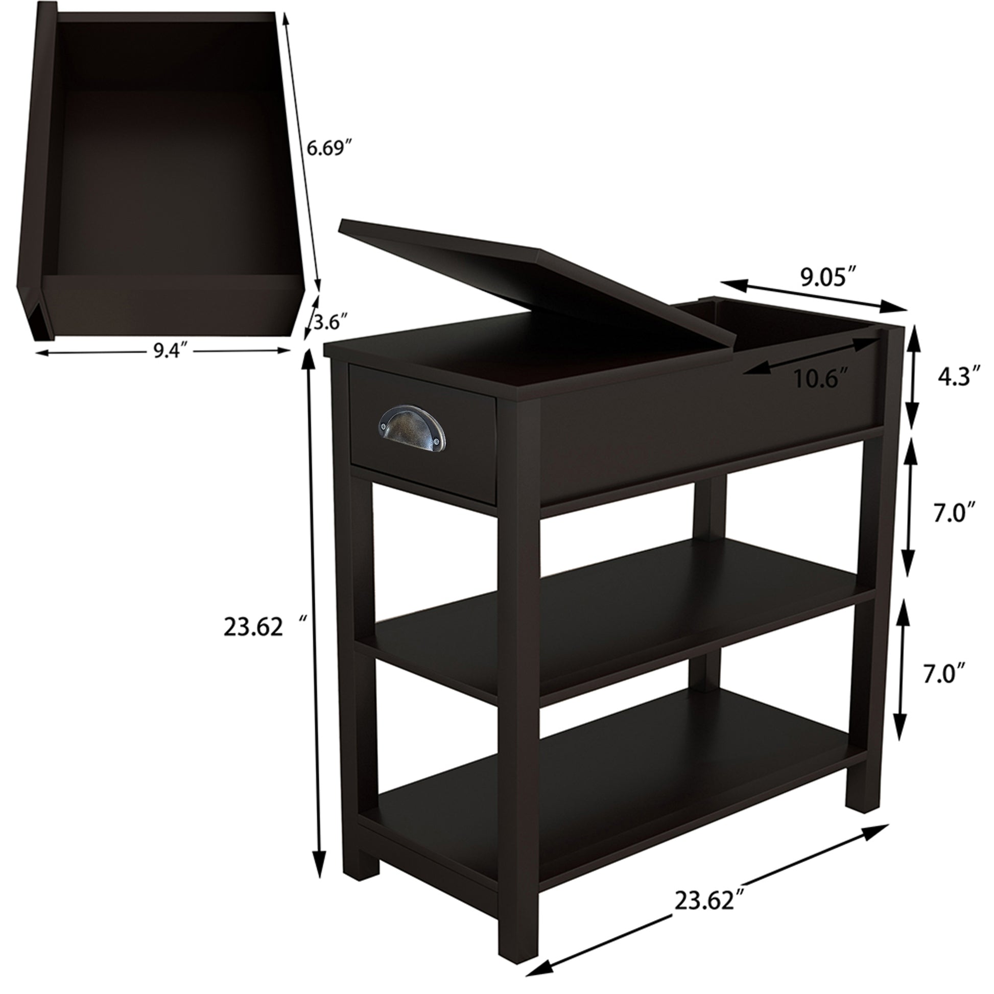 Narrow Sided Table With Drawers And Bottom Partition In Flip Over Design Brown Brown Mdf