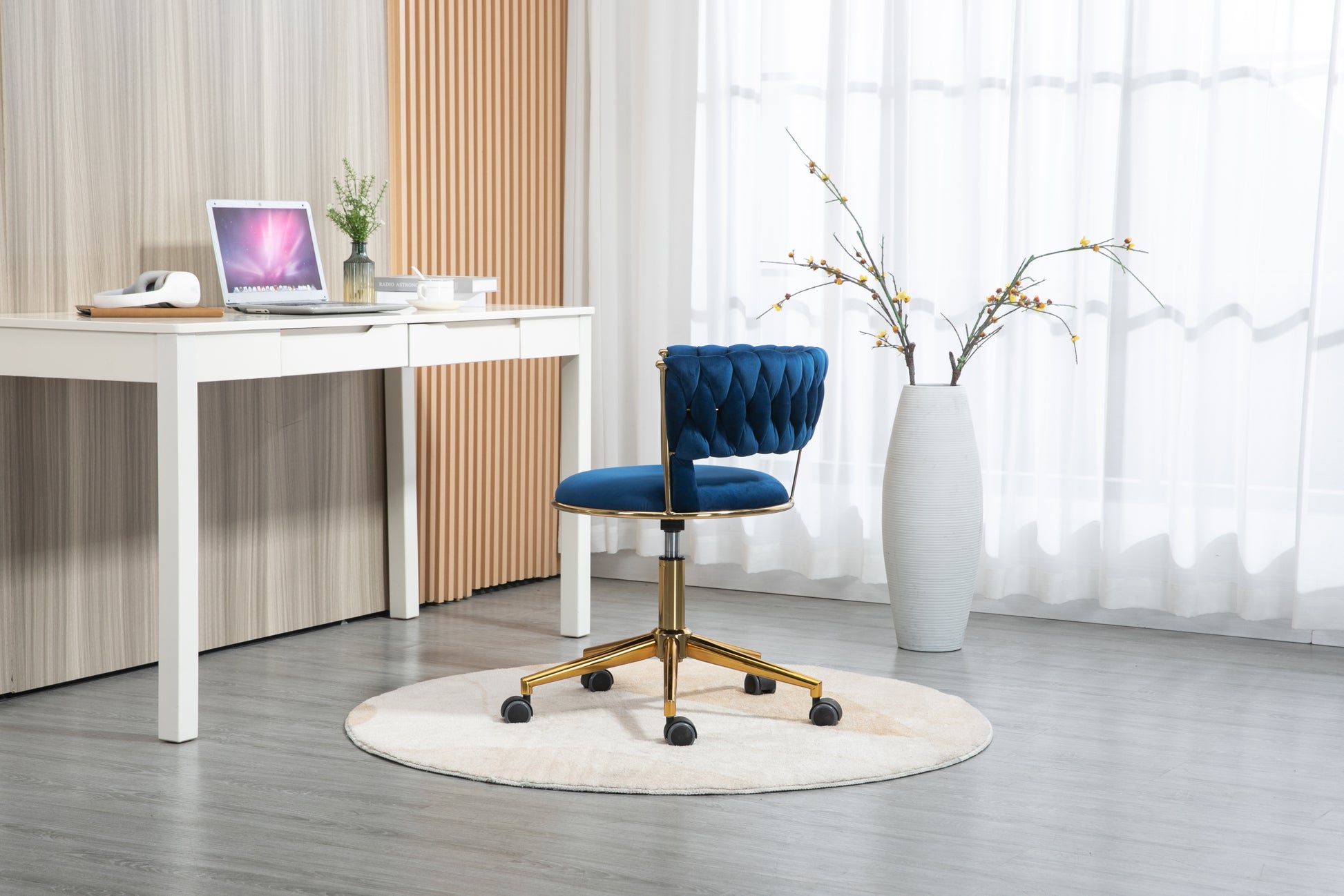 Coolmore Home Office Desk Chair, Vanity Chair, Modern Adjustable Home Computer Executive Chair Swivel Task Chair For Small Space, Living Room, Make Up, Studying Navy Polyester