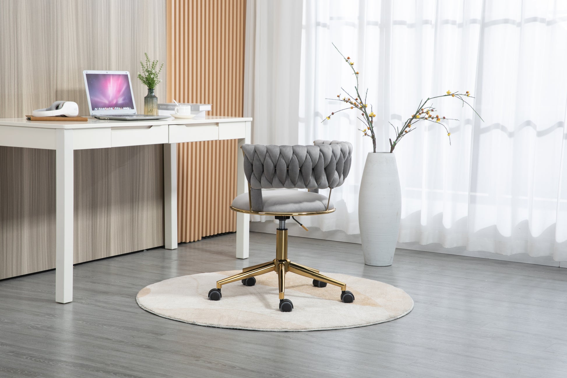 Coolmore Home Office Desk Chair, Vanity Chair, Modern Adjustable Home Computer Executive Chair Swivel Task Chair For Small Space, Living Room, Make Up, Studying Gray Polyester