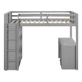 Twin Size Loft Bed With Ladder, Shelves, And Desk, Gray Gray Solid Wood Mdf