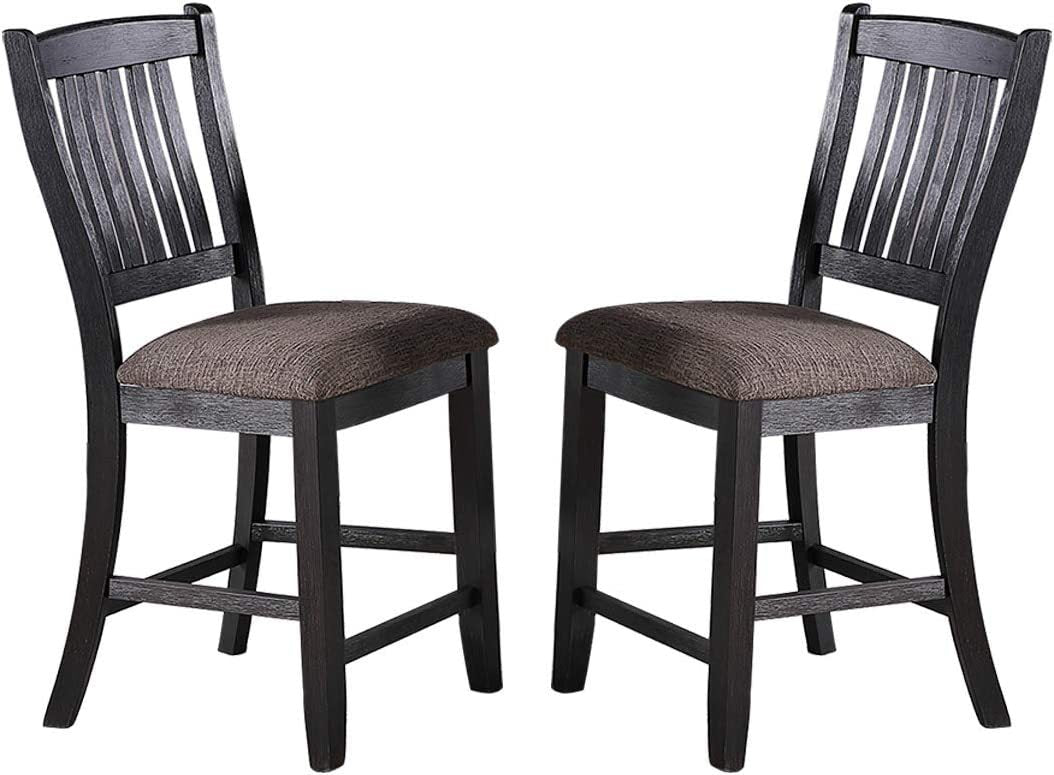 Dark Coffee Classic Wood Kitchen Dining Room Set Of 2 High Chairs Fabric Upholstered Seat Unique Design Back Counter Height Chairs Coffee Dining Room Contemporary,Modern Dining Chairs Rubberwood Slat Back Rubber Wood