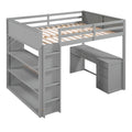 Full Size Loft Bed With Ladder, Shelves, And Desk, Gray Gray Solid Wood Mdf