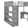 Full Size Loft Bed With Ladder, Shelves, And Desk, Gray Gray Solid Wood Mdf