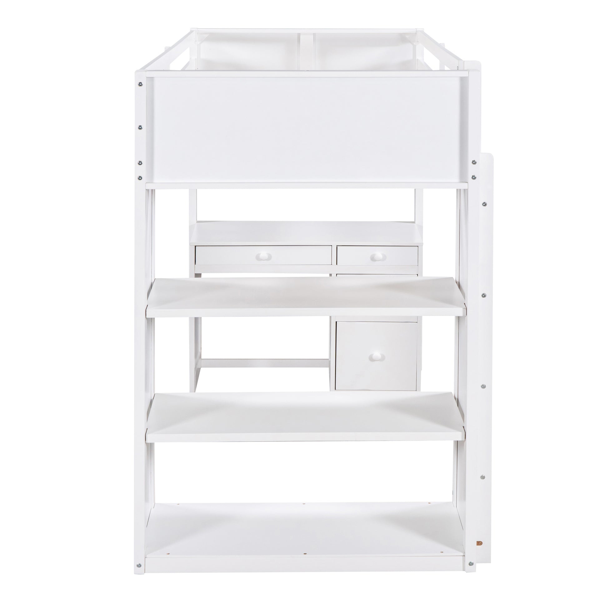 Twin Size Loft Bed With Ladder, Shelves, And Desk, White Gray Solid Wood Mdf