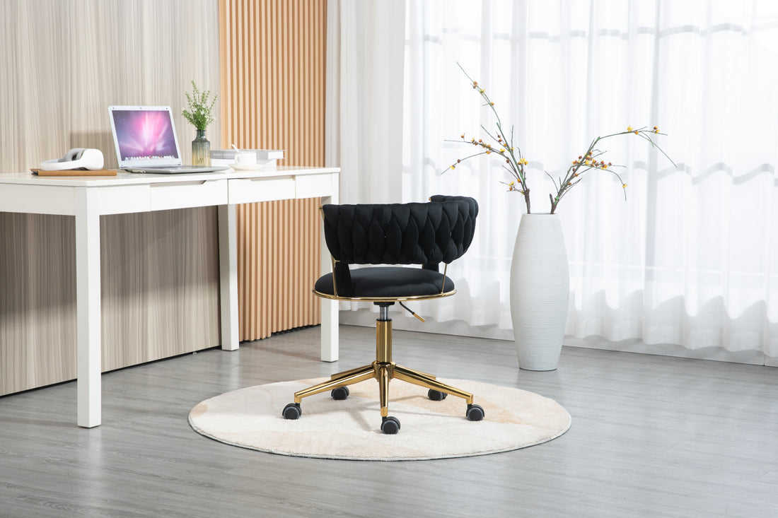 Coolmore Home Office Desk Chair, Vanity Chair, Modern Adjustable Home Computer Executive Chair Swivel Task Chair For Small Space, Living Room, Make Up, Studying Black Polyester