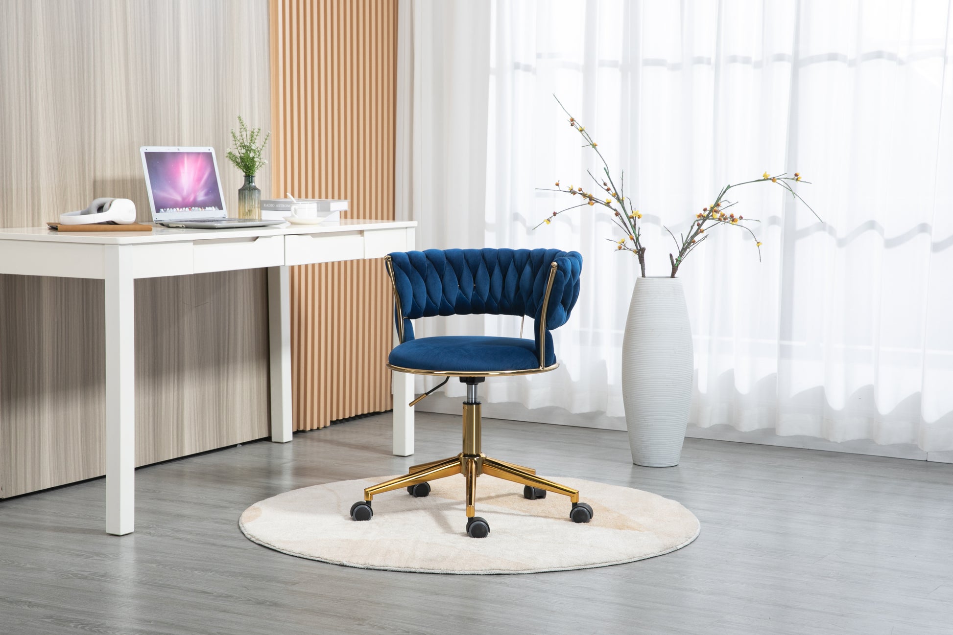 Coolmore Home Office Desk Chair, Vanity Chair, Modern Adjustable Home Computer Executive Chair Swivel Task Chair For Small Space, Living Room, Make Up, Studying Navy Polyester