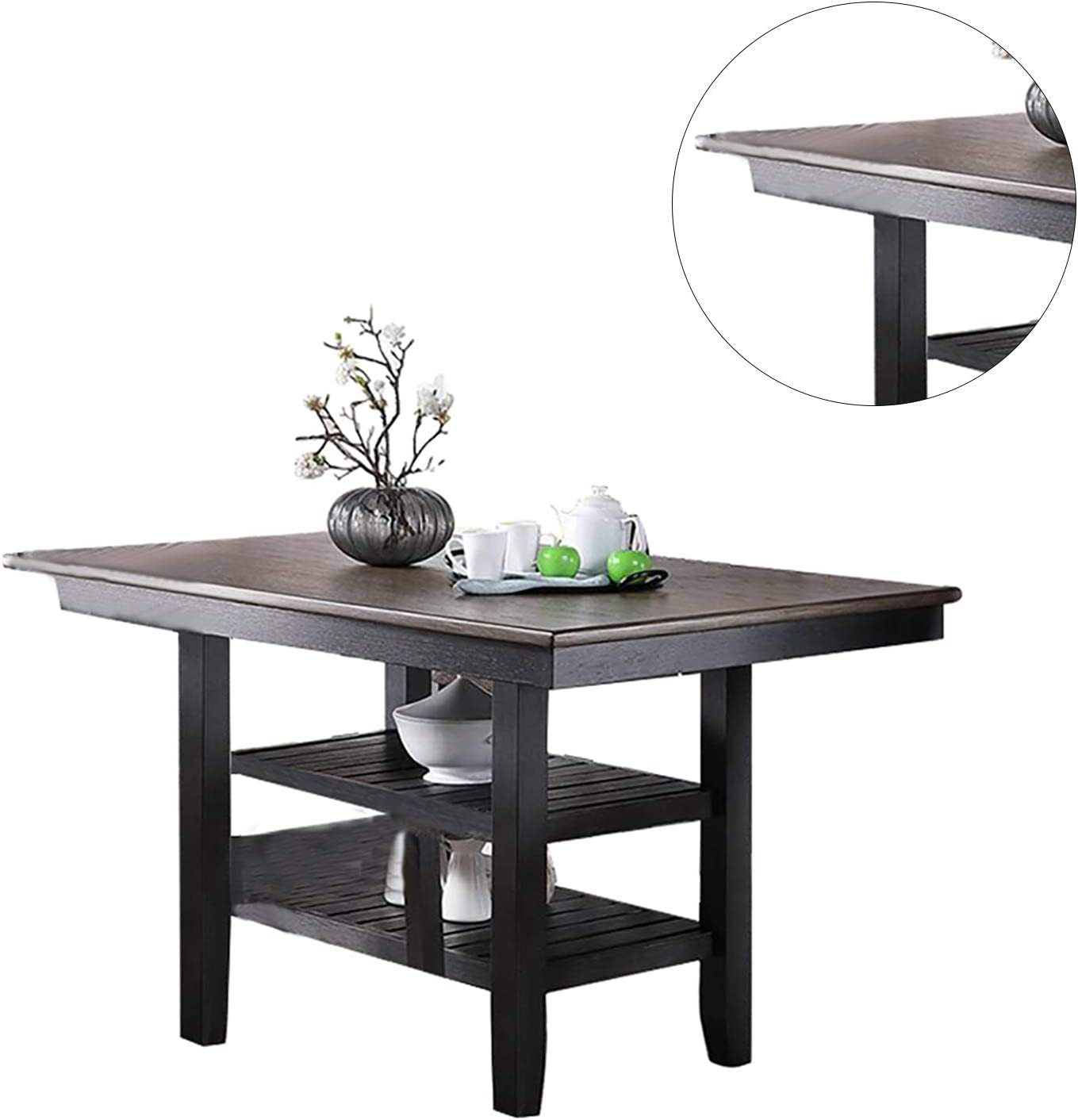 1Pc Cunter Height Dining Table Dark Coffee Finish Kitchen Breakfast Dining Room Furniture Table W 2X Storage Shelve Rubber Wood Coffee Gray Dining Room Contemporary,Modern Rubberwood Kitchen & Dining Tables Solid Wood