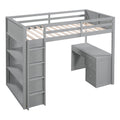 Twin Size Loft Bed With Ladder, Shelves, And Desk, Gray Gray Solid Wood Mdf