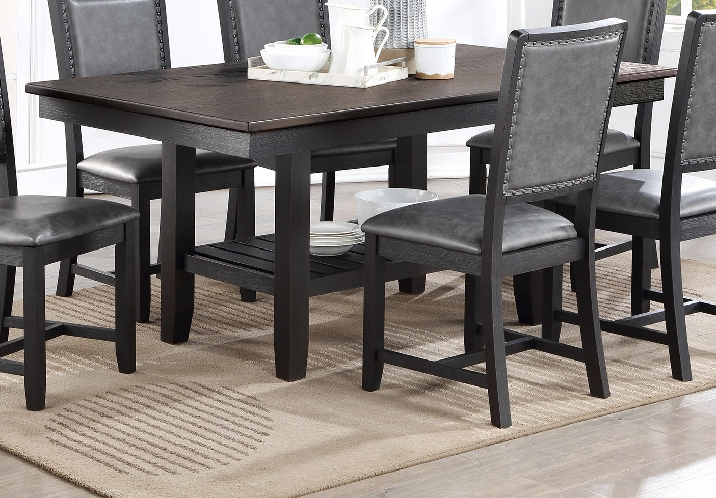 1Pc Dining Table Dark Coffee Finish Kitchen Breakfast Dining Room Furniture Table W Storage Shelve Rubber Wood Coffee Gray Dining Room Contemporary,Modern Rubberwood Solid Wood