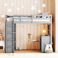 Twin Size Loft Bed With Ladder, Shelves, And Desk, Gray Gray Solid Wood Mdf