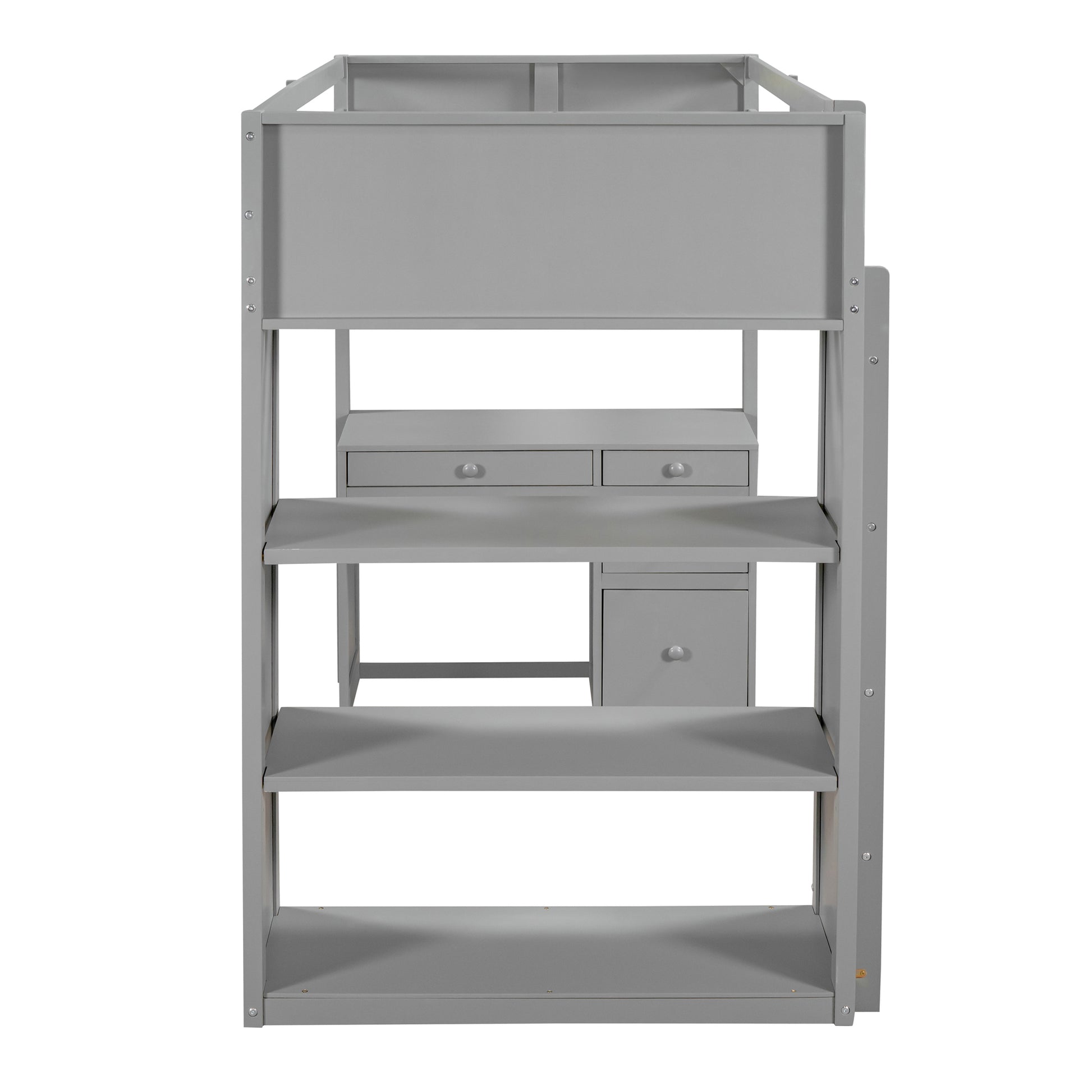 Twin Size Loft Bed With Ladder, Shelves, And Desk, Gray Gray Solid Wood Mdf