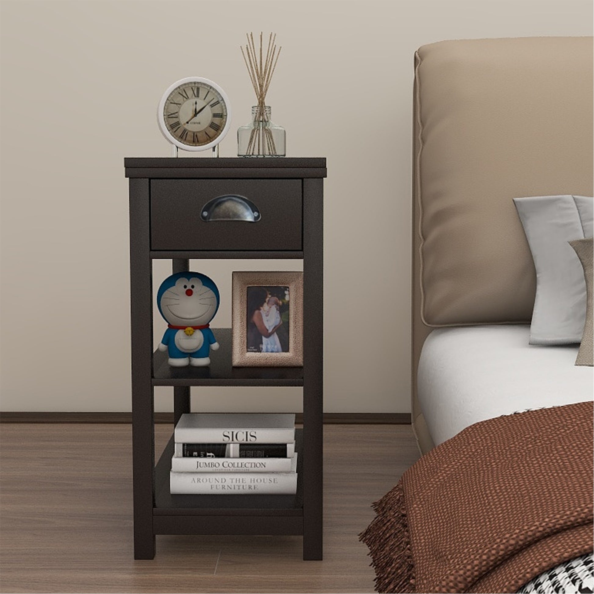 Narrow Sided Table With Drawers And Bottom Partition In Flip Over Design Brown Brown Mdf