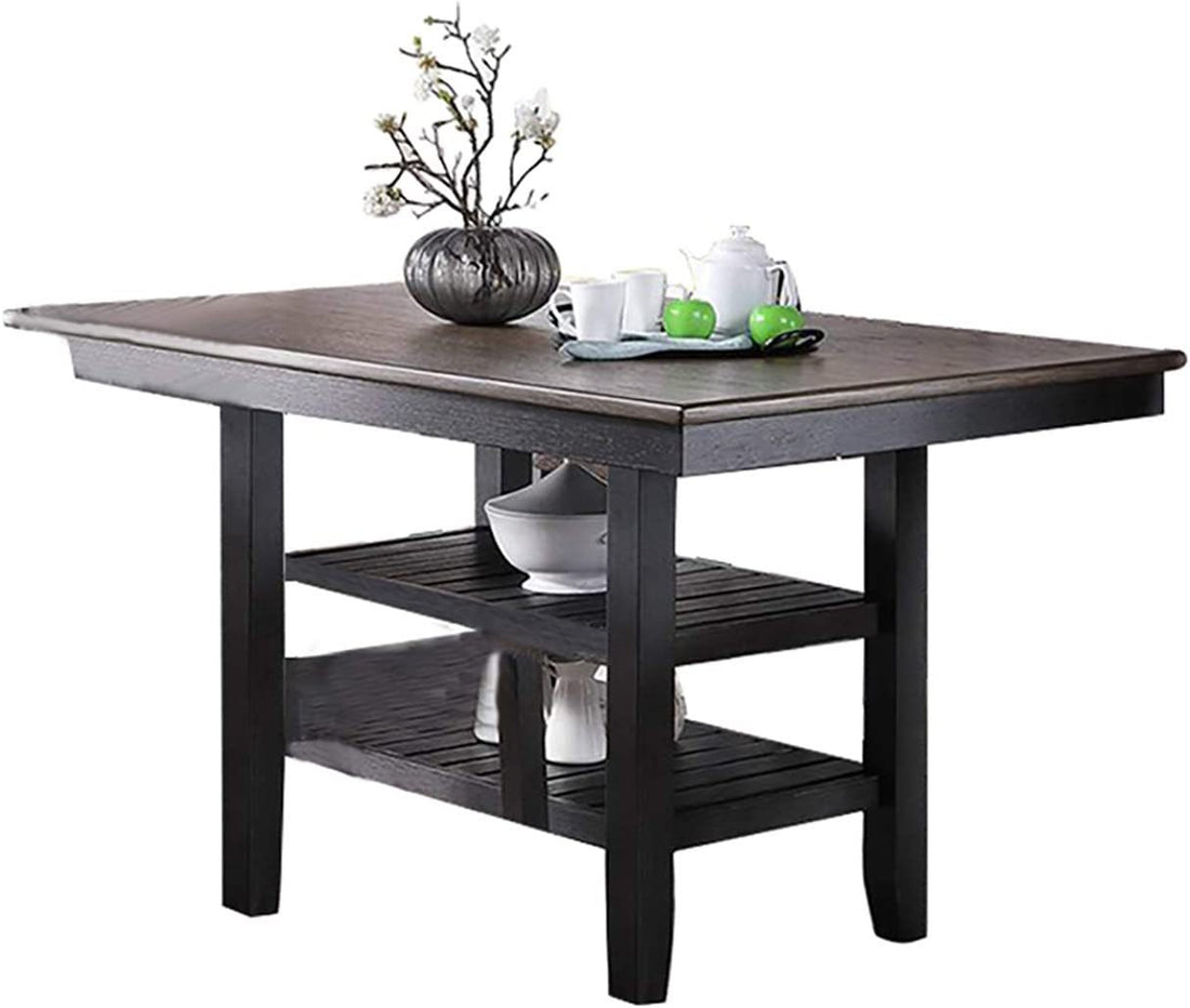 1Pc Cunter Height Dining Table Dark Coffee Finish Kitchen Breakfast Dining Room Furniture Table W 2X Storage Shelve Rubber Wood Coffee Gray Dining Room Contemporary,Modern Rubberwood Kitchen & Dining Tables Solid Wood