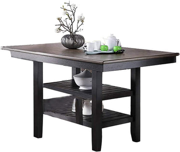 1Pc Cunter Height Dining Table Dark Coffee Finish Kitchen Breakfast Dining Room Furniture Table W 2X Storage Shelve Rubber Wood Coffee Gray Dining Room Contemporary,Modern Rubberwood Kitchen & Dining Tables Solid Wood