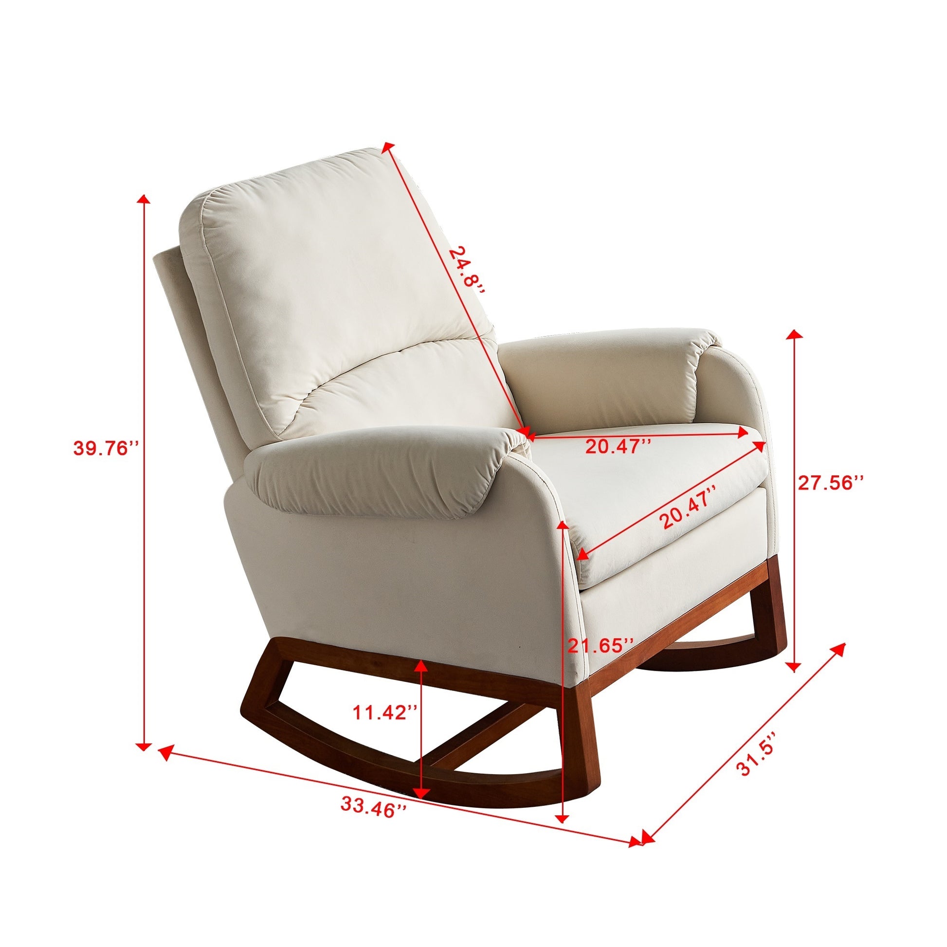 Modern Comfortable Velvet Rocking Chair For Living Room & Reading Room Beige Color Arm Pad Solid Beige Primary Living Space Foam Spot Clean Rocking Chairs Solid Back Foam Velvet