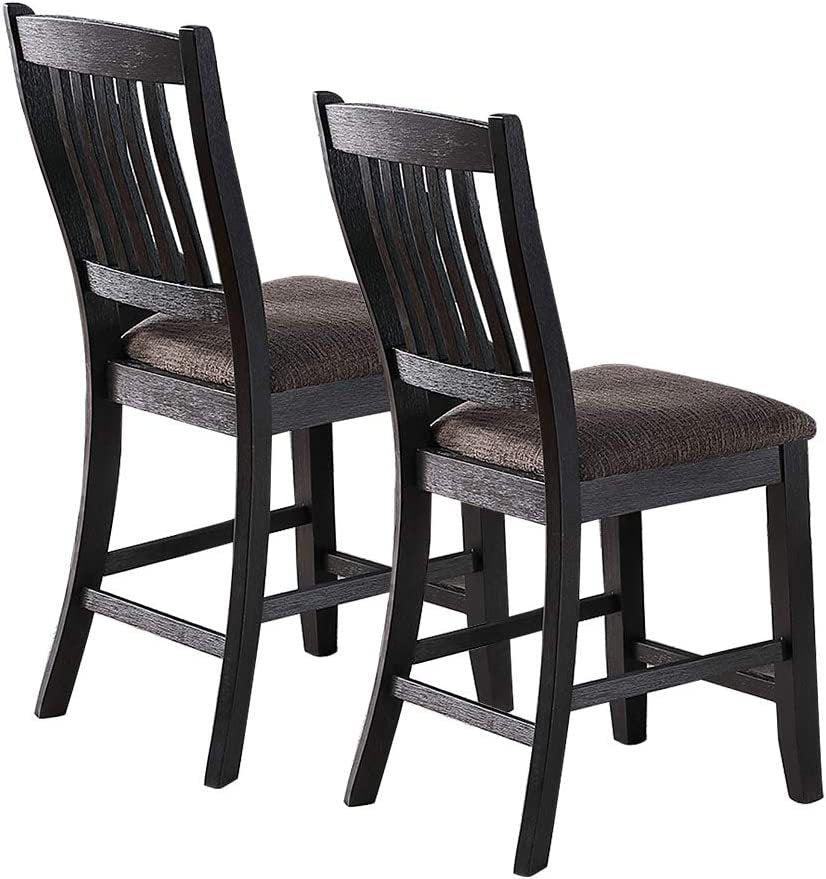 Dark Coffee Classic Wood Kitchen Dining Room Set Of 2 High Chairs Fabric Upholstered Seat Unique Design Back Counter Height Chairs Coffee Dining Room Contemporary,Modern Dining Chairs Rubberwood Slat Back Rubber Wood