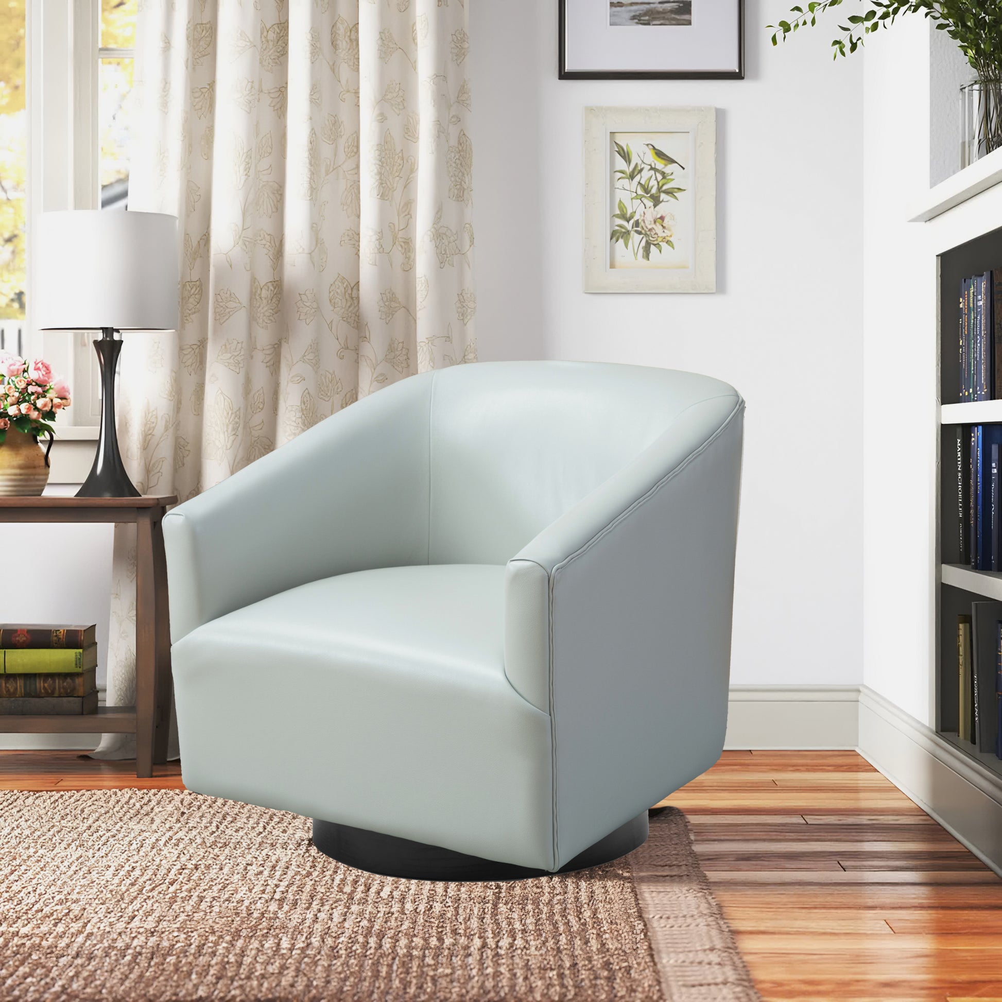 Garland Dove Grey Wood Base Swivel Chair Grey Foam Pu Leather