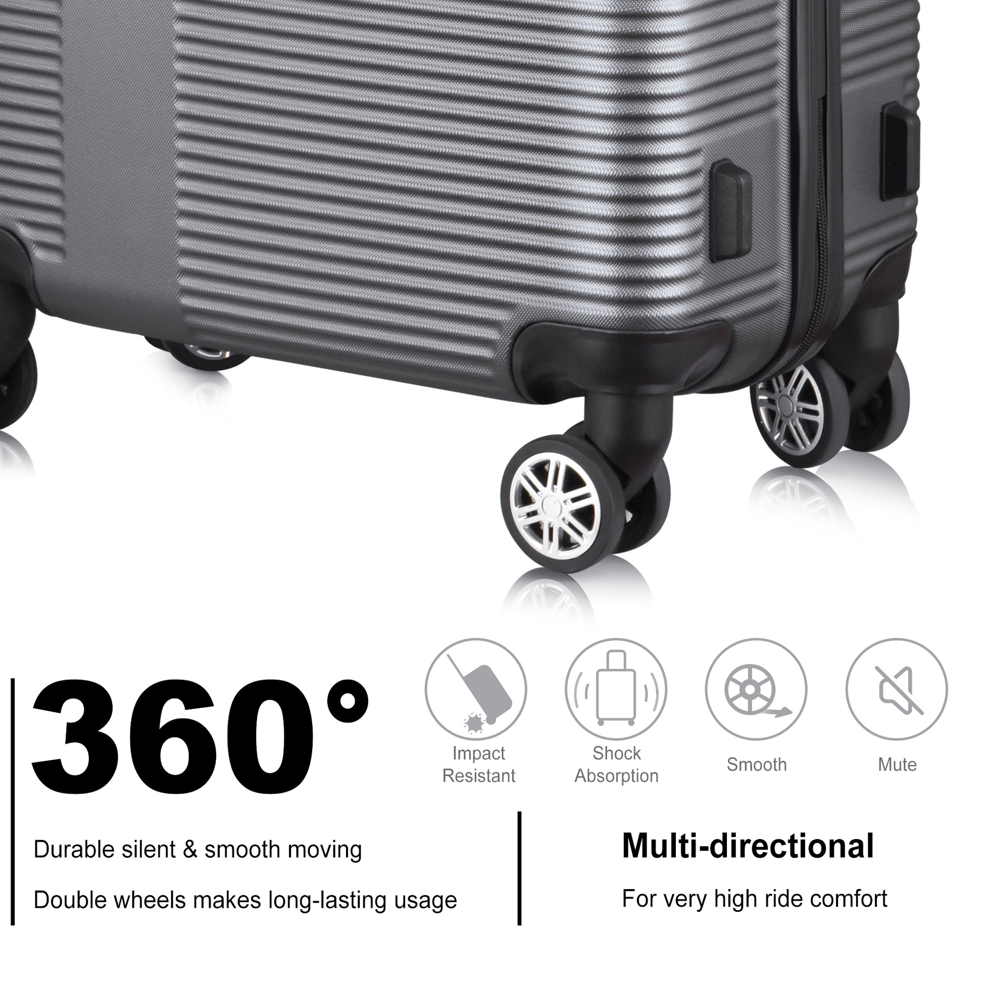 3 Piece Luggage With Tsa Lock Abs, Durable Luggage Set, Lightweight Suitcase With Hooks, Spinner Wheels Cross Stripe Luggage Sets 20In 24In 28In Silver Grey Abs