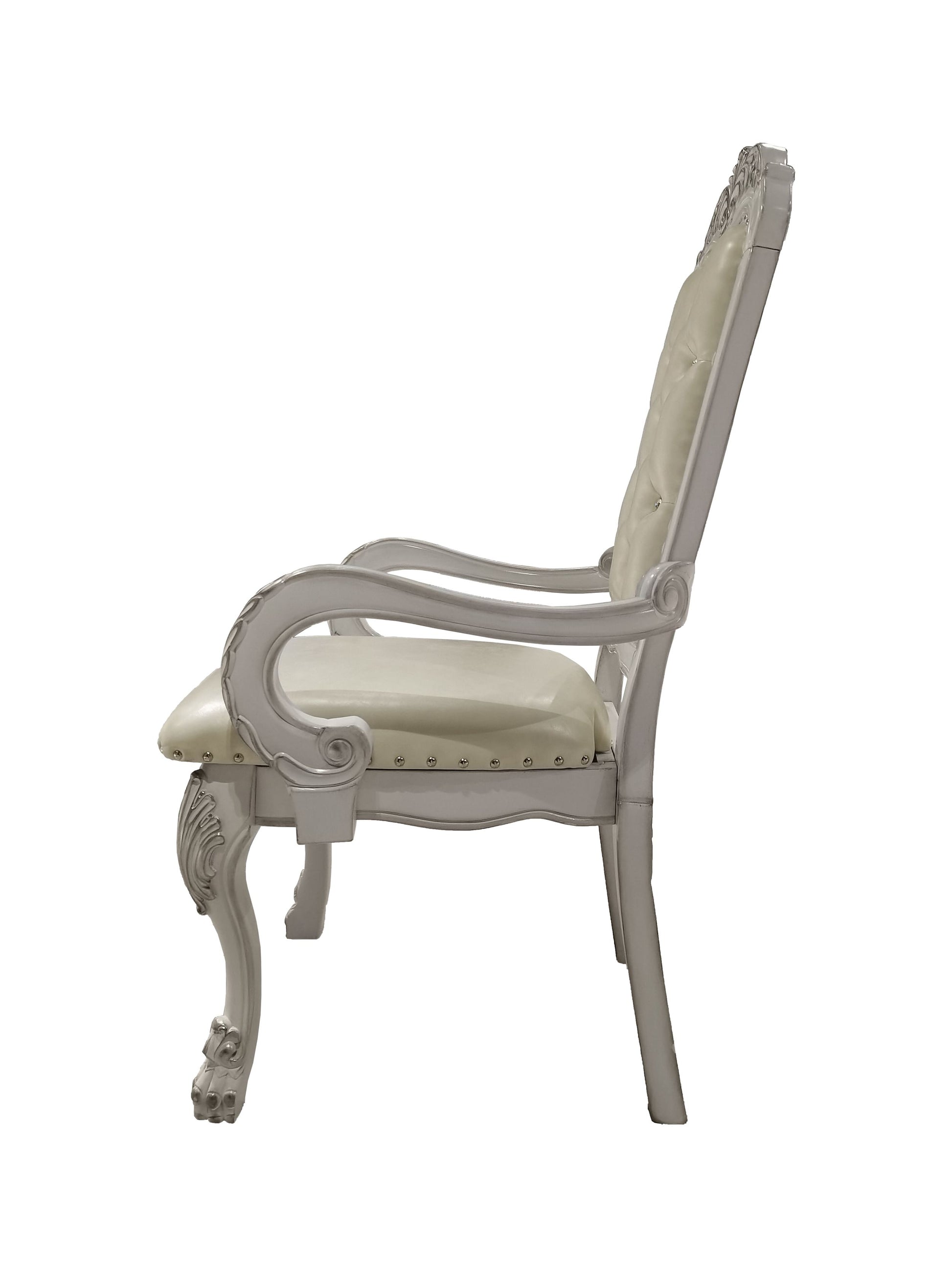 Dresden Arm Chair Set 2 In Pu & Bone White Finish Dn01697 White Pu