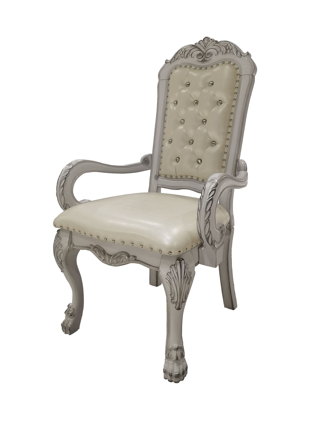 Dresden Arm Chair Set 2 In Pu & Bone White Finish Dn01697 White Pu