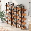 5 Tier Bookcase Home Office Open Bookshelf, Vintage Industrial Style Shelf, Mdf Board, Black Metal Frame, Brown Black Brown Mdf Steel