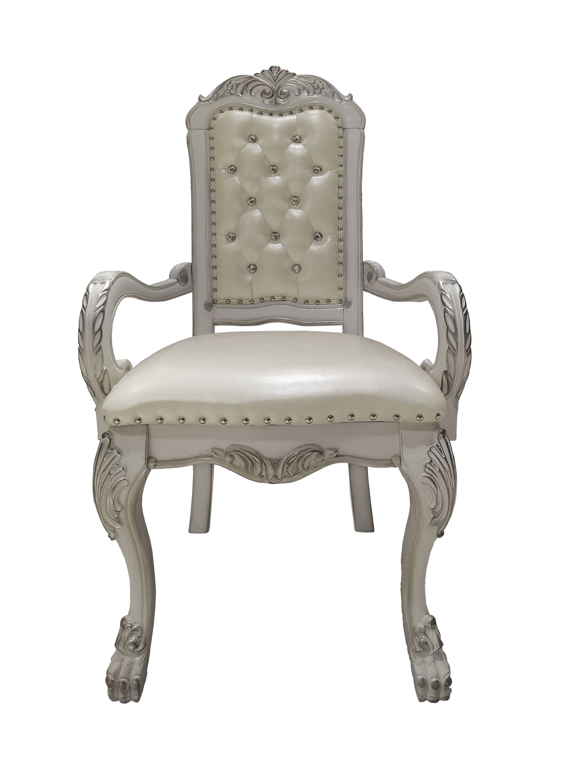 Dresden Arm Chair Set 2 In Pu & Bone White Finish Dn01697 White Pu