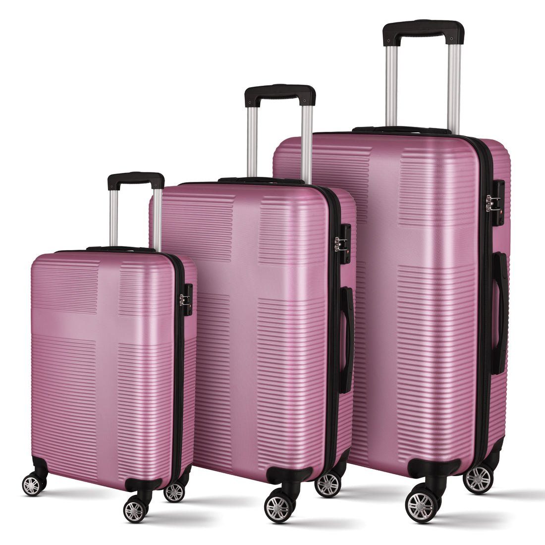 3 Piece Luggage With Tsa Lock Abs, Durable Luggage Set, Lightweight Suitcase With Hooks, Spinner Wheels Cross Stripe Luggage Sets 20In 24In 28In Pink Abs