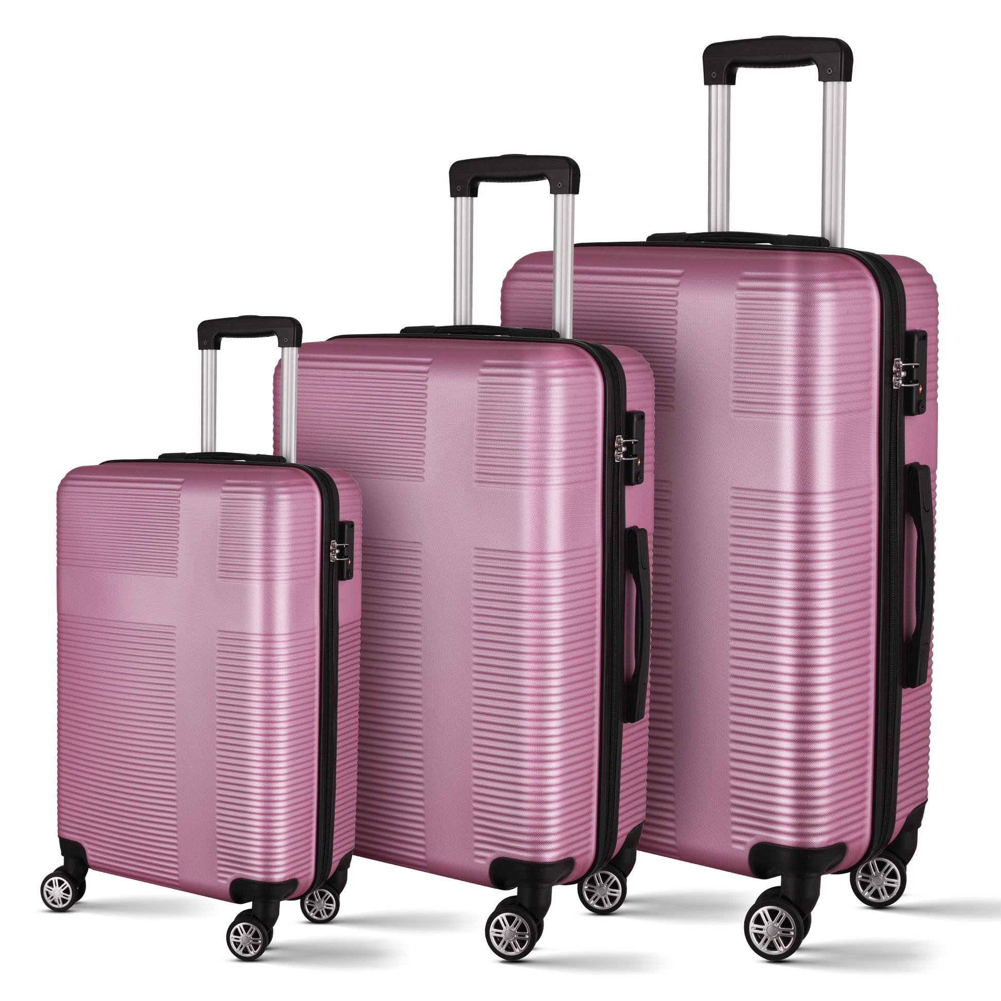 3 Piece Luggage With Tsa Lock Abs, Durable Luggage Set, Lightweight Suitcase With Hooks, Spinner Wheels Cross Stripe Luggage Sets 20In 24In 28In Pink Abs