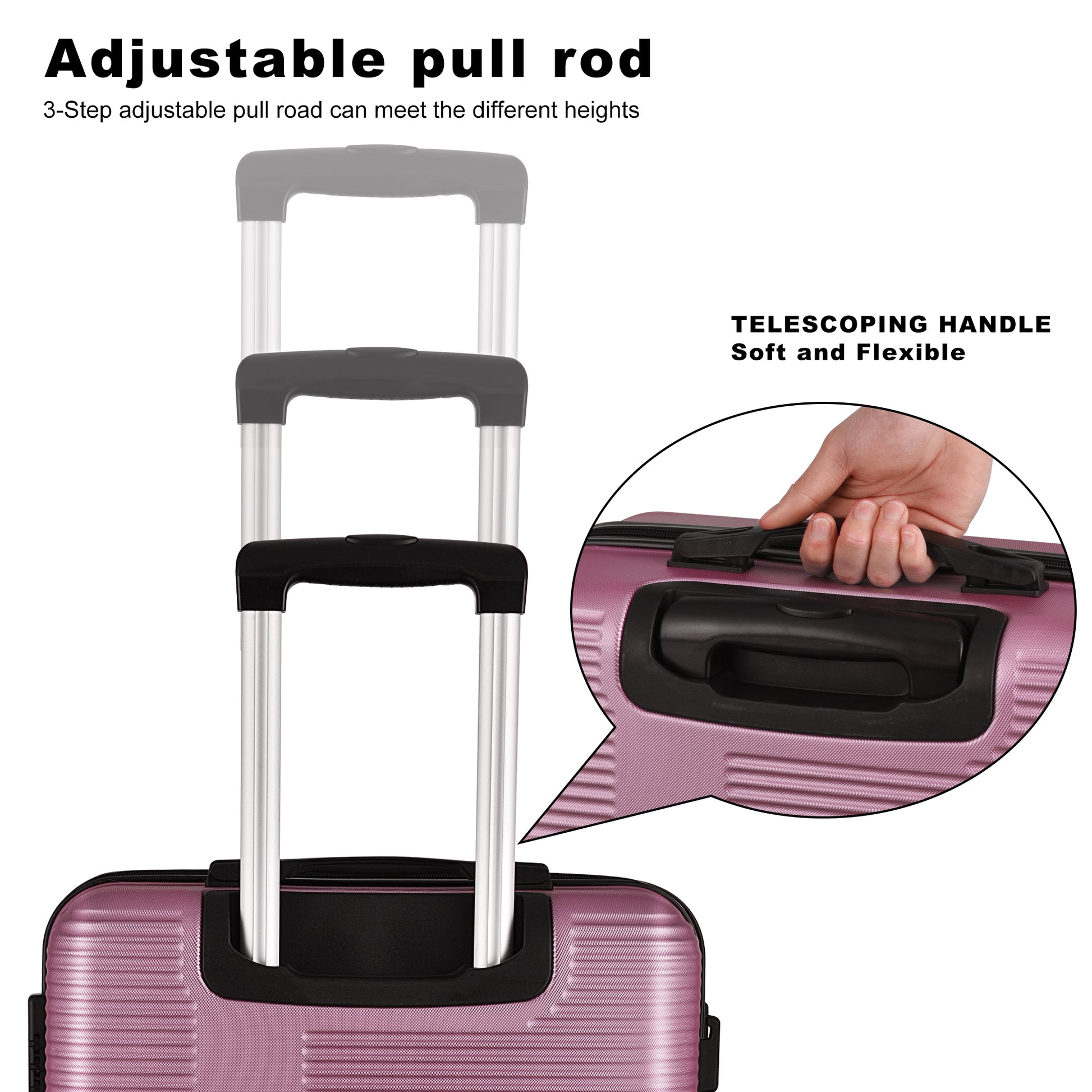 3 Piece Luggage With Tsa Lock Abs, Durable Luggage Set, Lightweight Suitcase With Hooks, Spinner Wheels Cross Stripe Luggage Sets 20In 24In 28In Pink Abs