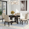 5 Piece Farmhouse Dining Table Set Wood Round Extendable Dining Table And 4 Upholstered Dining Chairs Espresso Espresso Solid Wood