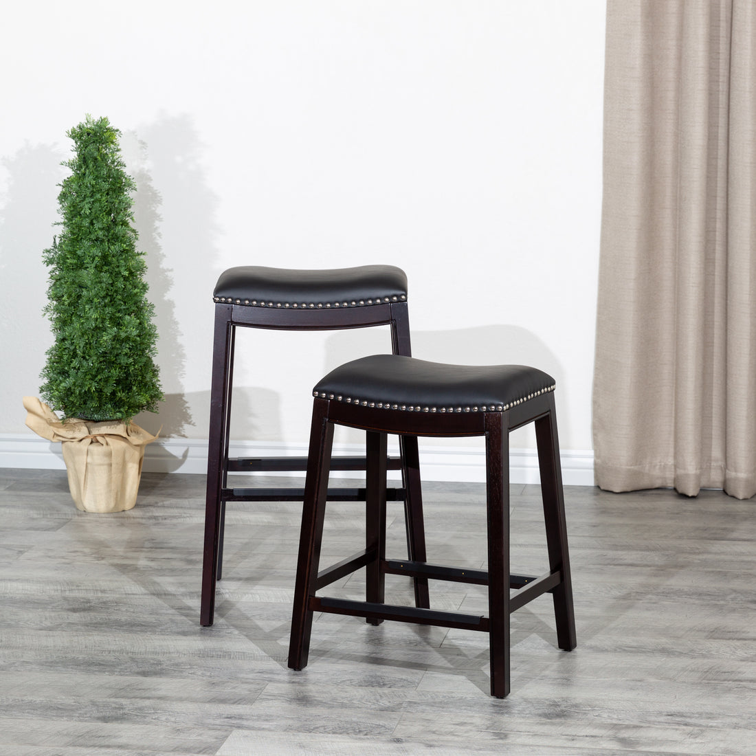 24" Counter Stool, Espresso Finish, Black Leather Seat Espresso Bonded Leather
