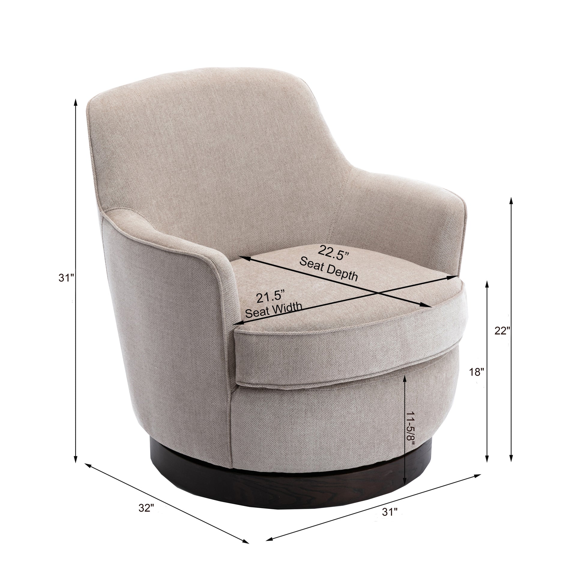 Richfield Oatmeal Wood Base Swivel Chair Natural Foam Polyester
