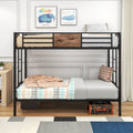 Twin Over Twin Size Metal Bunk Bed Black Box Spring Not Required Twin Black Metal Brown Bedroom Bed Frame Mdf Steel