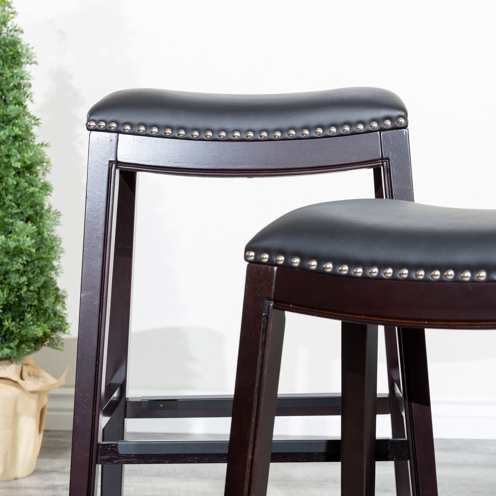 24" Counter Stool, Espresso Finish, Black Leather Seat Espresso Bonded Leather