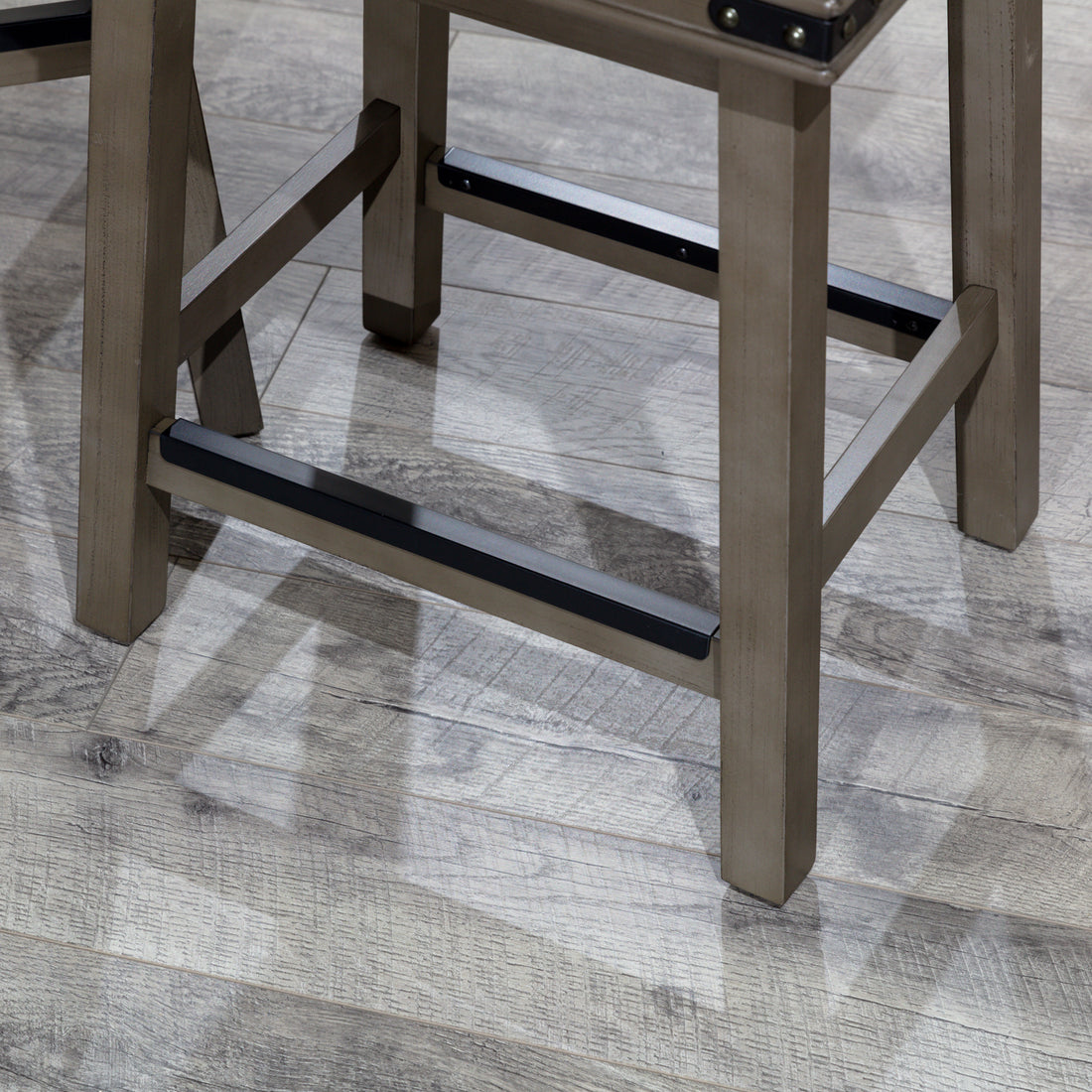 24" Counter Stool, Antique White Finish, Black Leather Seat Antique White Bonded Leather