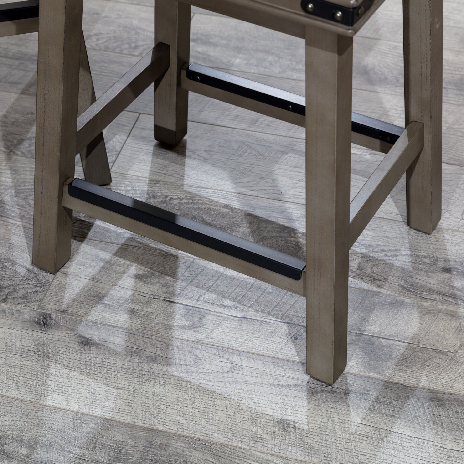 24" Counter Stool, Antique White Finish, Black Leather Seat Antique White Bonded Leather