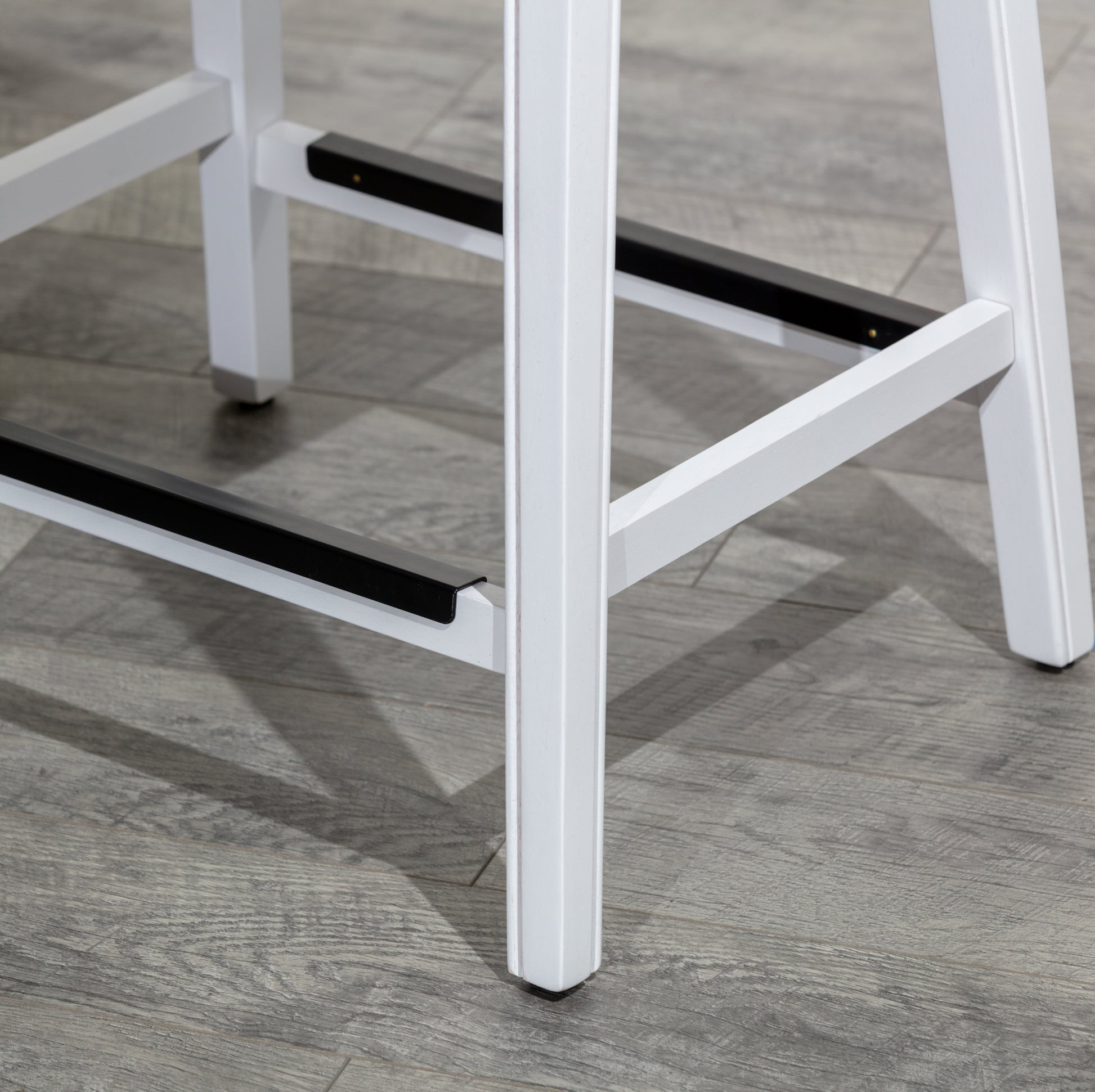 24" Counter Stool, White Finish, Gray Leather Seat White Bonded Leather