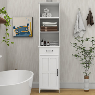 Floor Standing Cabinet With 1 Door And 1 Drawer White White Mdf