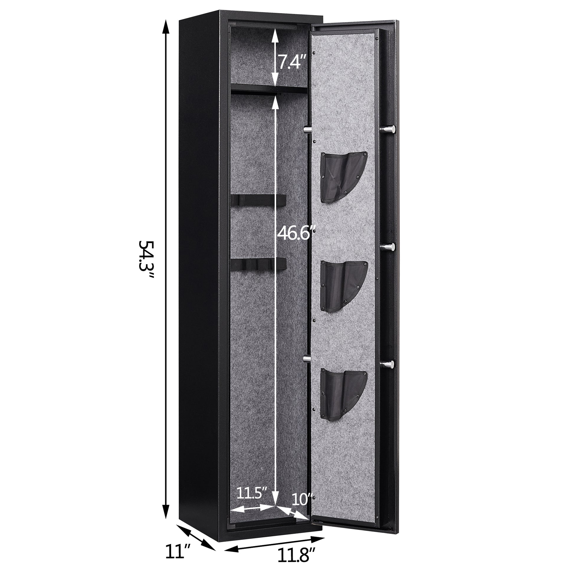 3 5 Safes For Home Rifle And Pistols, Quick Access Safes For Shots, Cabinets With Adjustable Rack, Pockets And Removable Shelf,External Battery Cases And Alarm System Black Steel